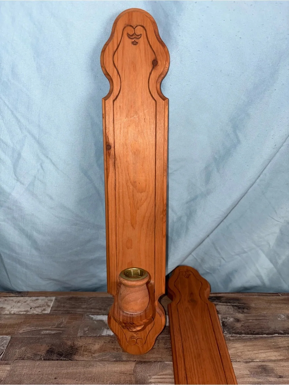 Vintage Wooden Wall Sconce Pair in Warm Oak Finish - Unbranded